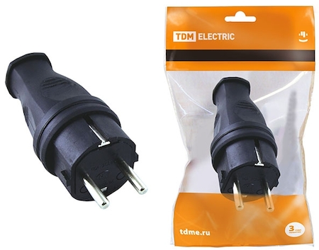 TDM ELECTRIC SQ0612-0001 Вилка прямая каучук 2Р+РЕ 16А 250В IP44 TDM